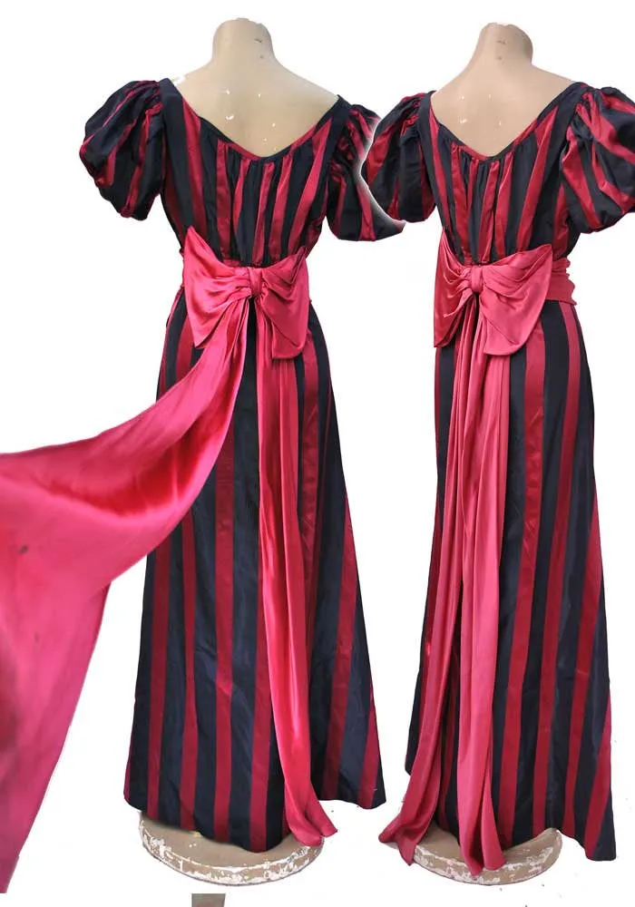 1930s Vintage Pink and Blue Striped Evening Gown • 30s Couture Dress • Hollywood