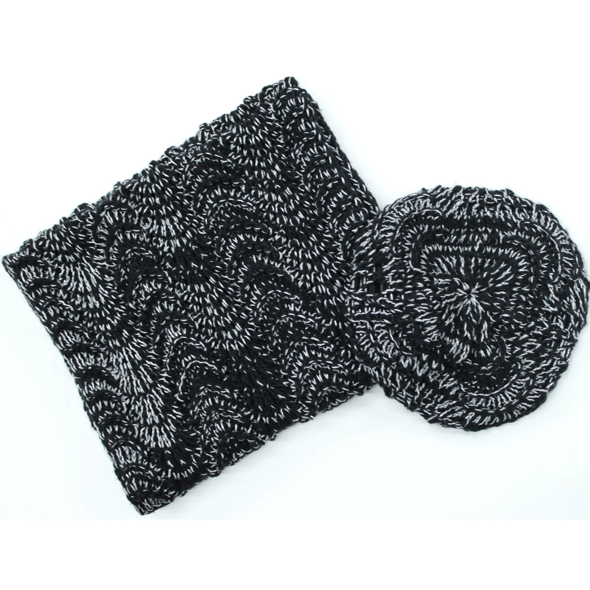 2 Piece Pointelle Crochet Set - Black