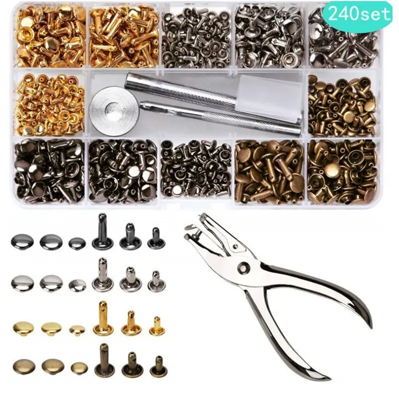 480 Pcs Metal Double Cap Rivets Studs Round Rivet for DIY Leather Craft Bag Belt Clothing Garment Shoes Pet Collar Fixing Tools