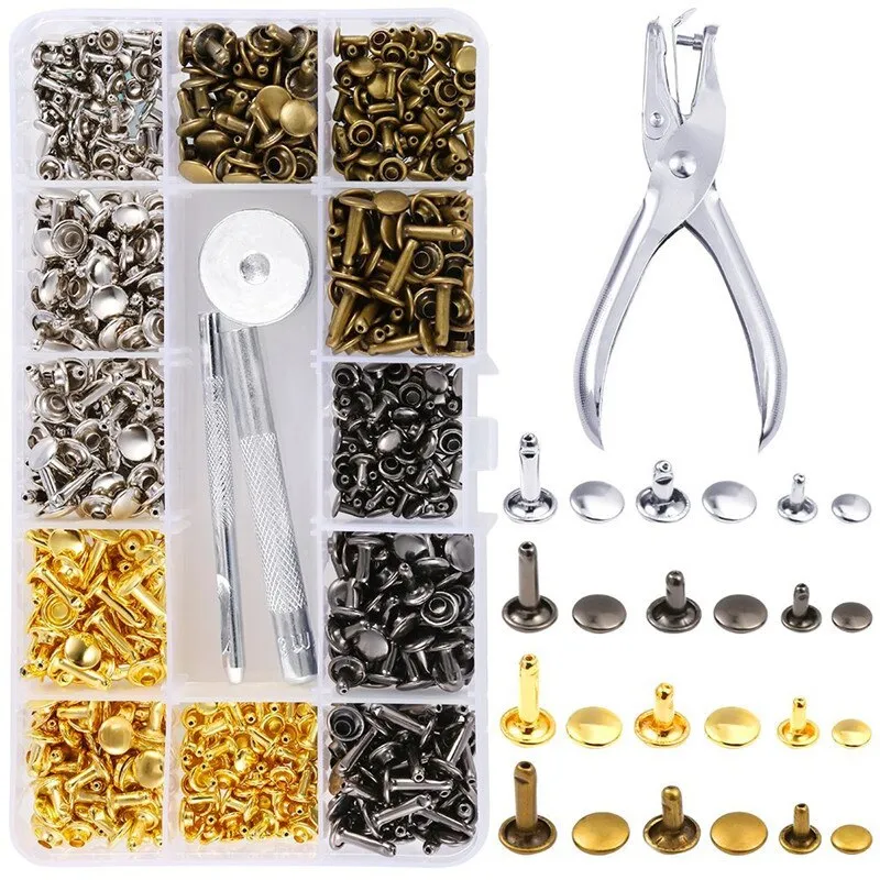 480 Pcs Metal Double Cap Rivets Studs Round Rivet for DIY Leather Craft Bag Belt Clothing Garment Shoes Pet Collar Fixing Tools