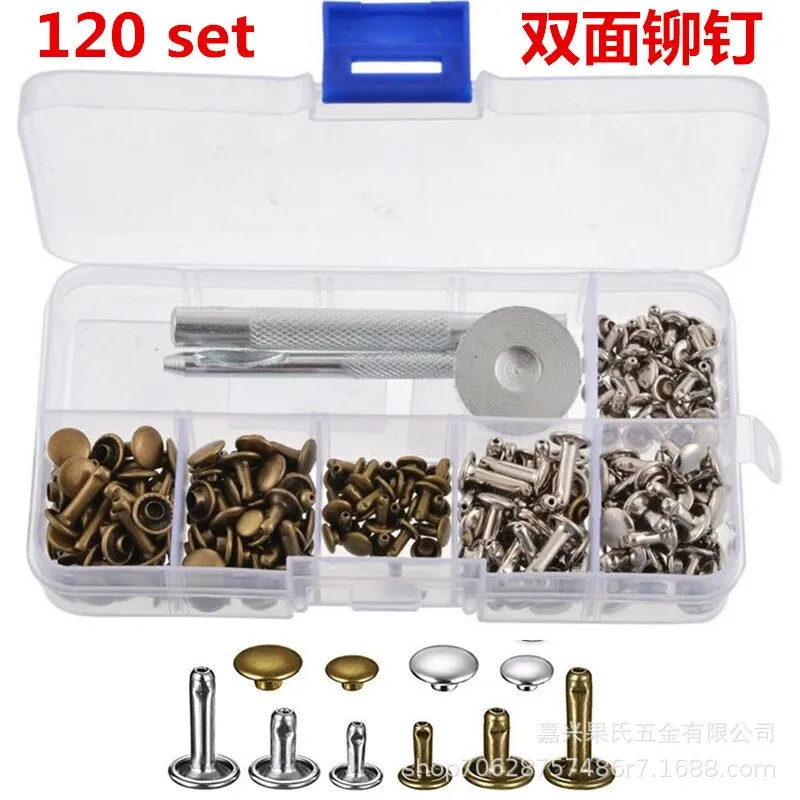 480 Pcs Metal Double Cap Rivets Studs Round Rivet for DIY Leather Craft Bag Belt Clothing Garment Shoes Pet Collar Fixing Tools