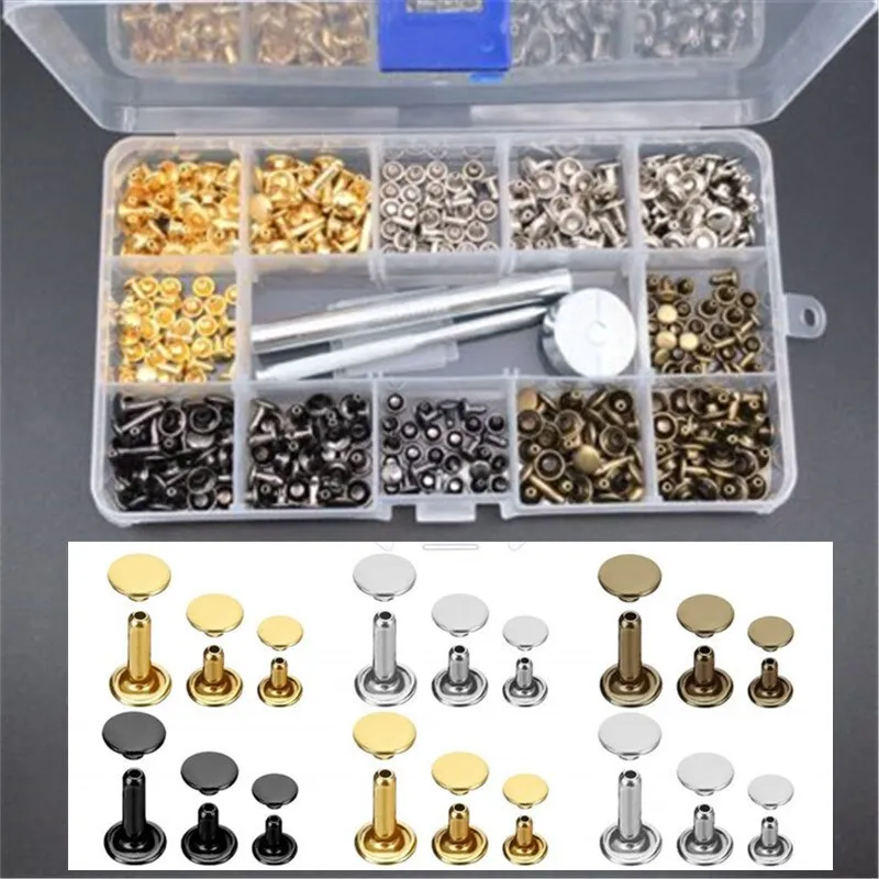 480 Pcs Metal Double Cap Rivets Studs Round Rivet for DIY Leather Craft Bag Belt Clothing Garment Shoes Pet Collar Fixing Tools