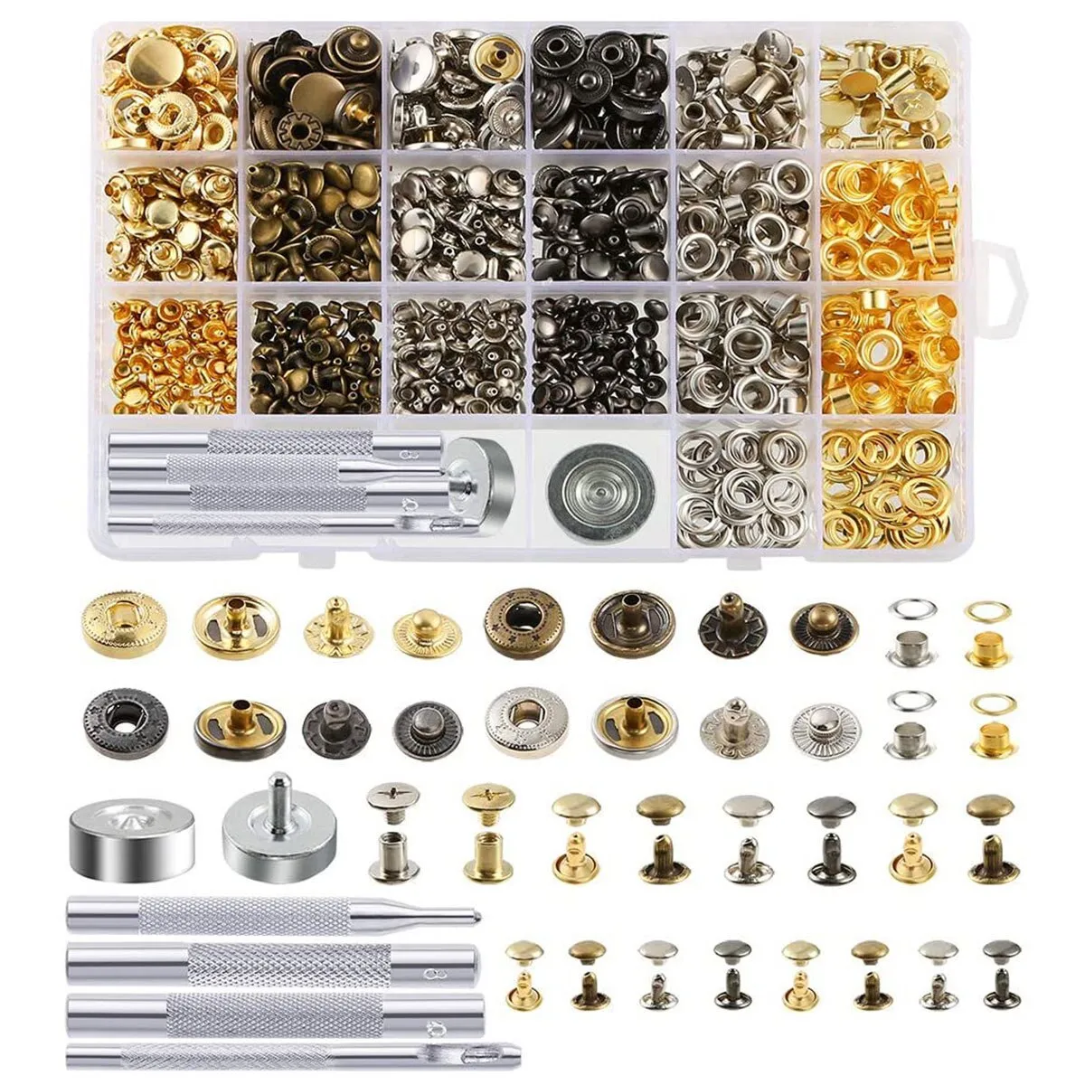 480 Pcs Metal Double Cap Rivets Studs Round Rivet for DIY Leather Craft Bag Belt Clothing Garment Shoes Pet Collar Fixing Tools