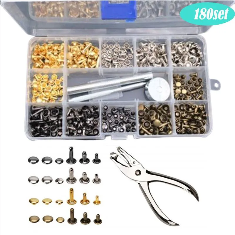 480 Pcs Metal Double Cap Rivets Studs Round Rivet for DIY Leather Craft Bag Belt Clothing Garment Shoes Pet Collar Fixing Tools