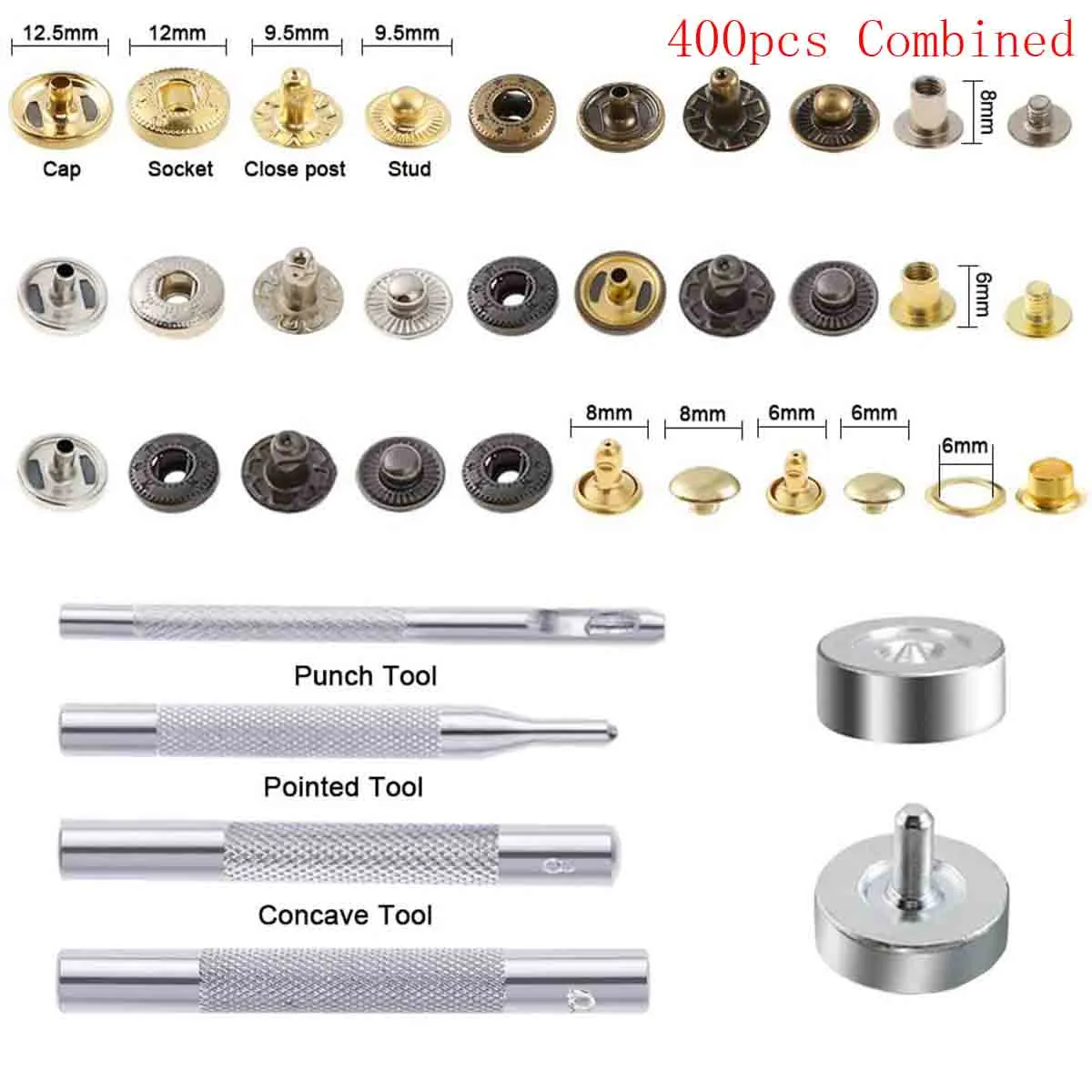 480 Pcs Metal Double Cap Rivets Studs Round Rivet for DIY Leather Craft Bag Belt Clothing Garment Shoes Pet Collar Fixing Tools