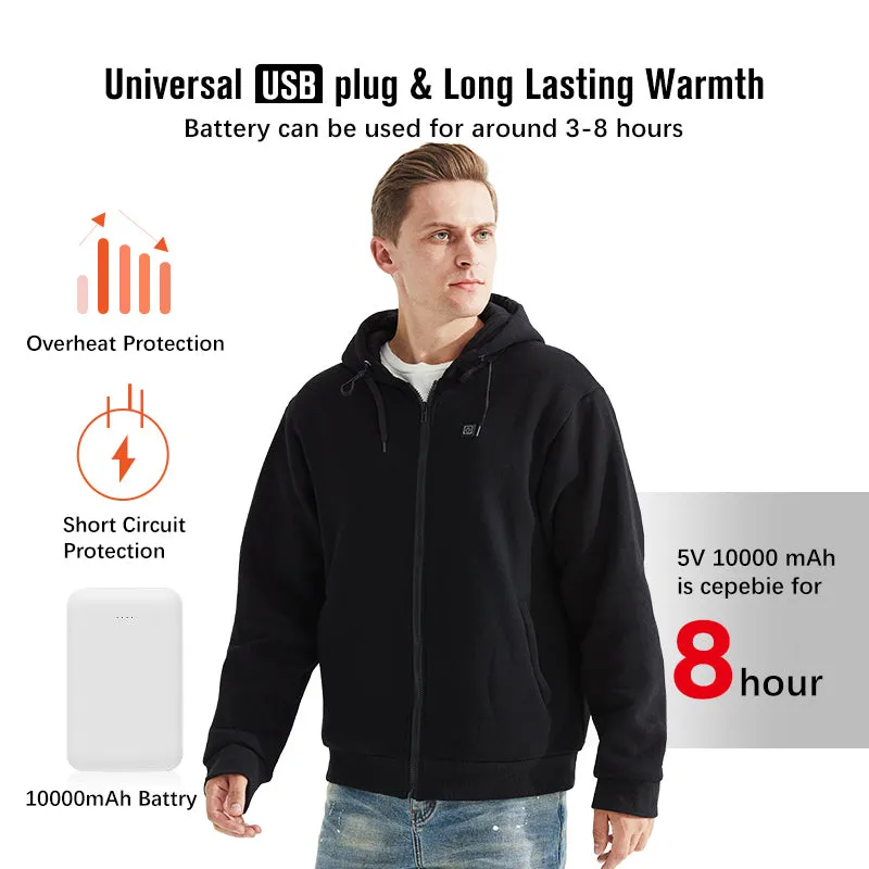 5V Electric Heated Hoodie for Men 5 Heating Panels & 3 Temp Settings