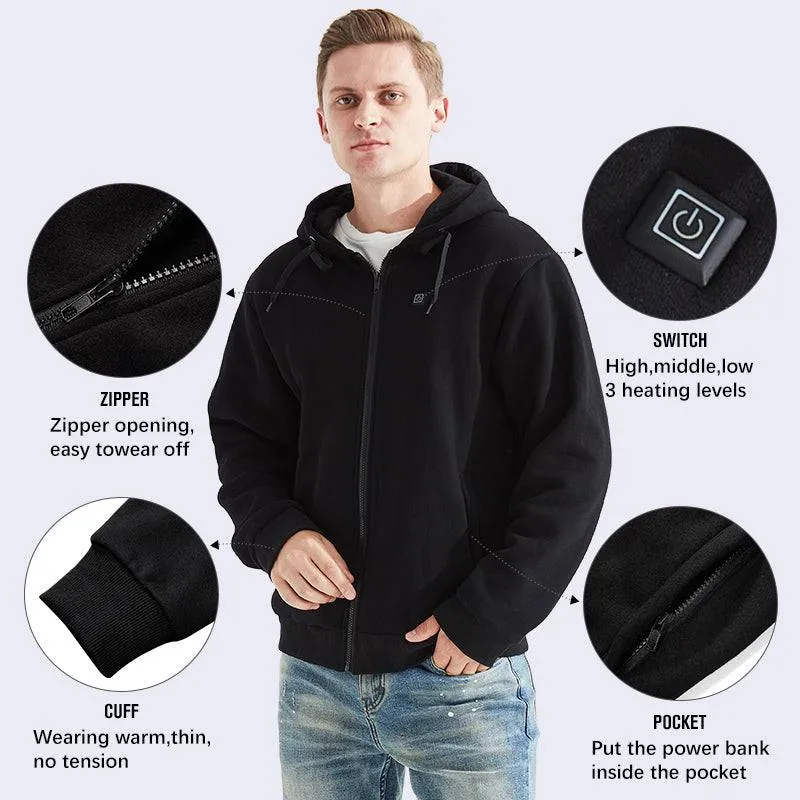 5V Electric Heated Hoodie for Men 5 Heating Panels & 3 Temp Settings