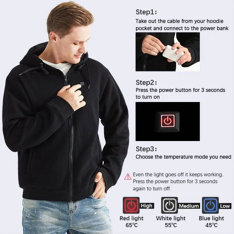 5V Electric Heated Hoodie for Men 5 Heating Panels & 3 Temp Settings