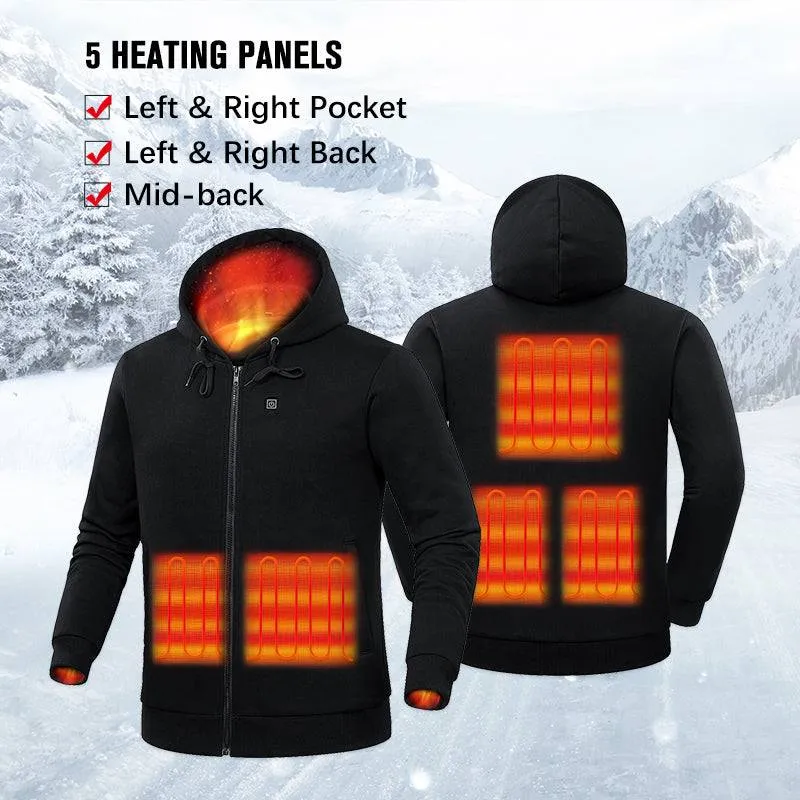 5V Electric Heated Hoodie for Men 5 Heating Panels & 3 Temp Settings