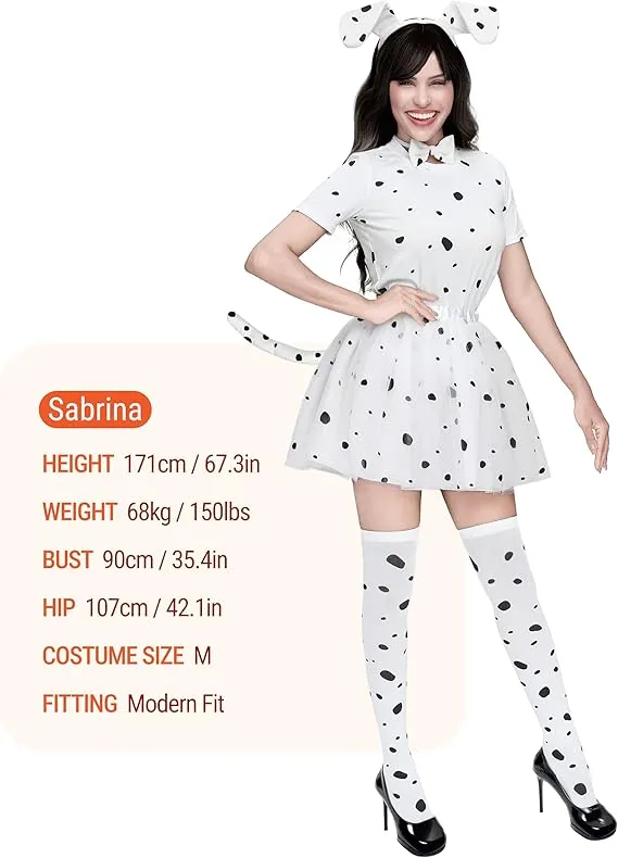 6 Pcs Halloween Women Dalmatian Dog Costume Set