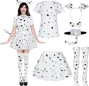 6 Pcs Halloween Women Dalmatian Dog Costume Set