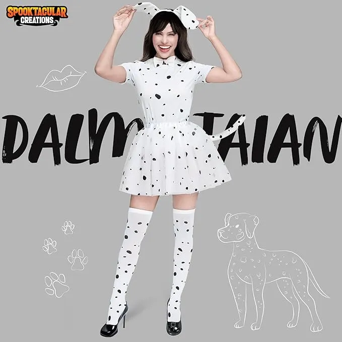 6 Pcs Halloween Women Dalmatian Dog Costume Set