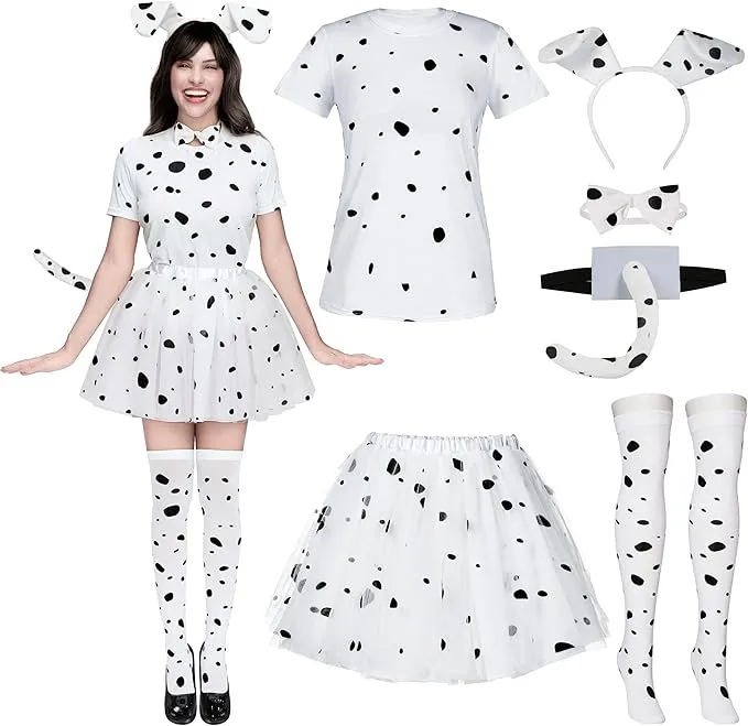 6 Pcs Halloween Women Dalmatian Dog Costume Set