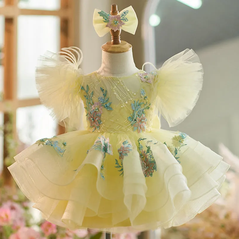 6M-12yrs Baby Beautiful flower Child embroidered Baby wedding party princess dress kids wear