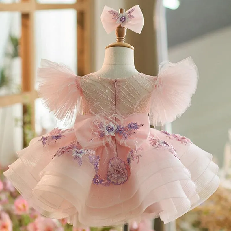 6M-12yrs Baby Beautiful flower Child embroidered Baby wedding party princess dress kids wear