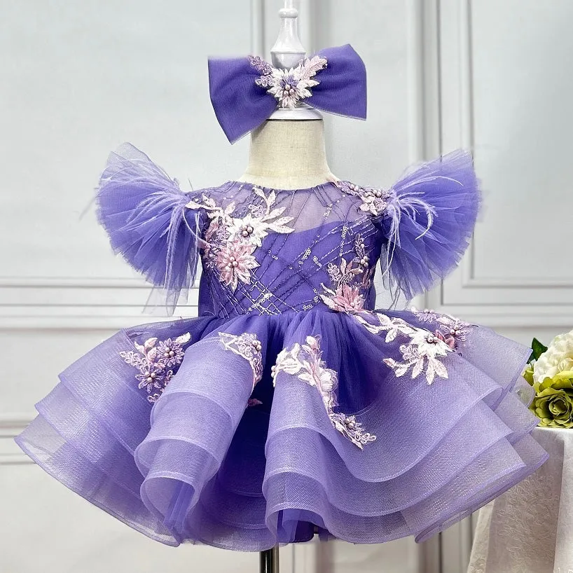 6M-12yrs Baby Beautiful flower Child embroidered Baby wedding party princess dress kids wear