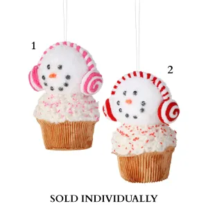 7" Sweets Snowman Cupcake w/Ear Muffs (2 Styles - Sold Individually)