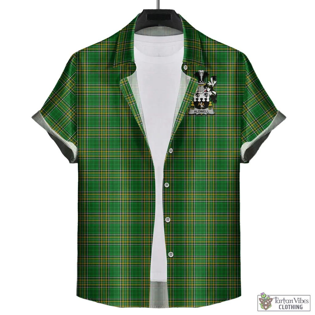 Aldwell Irish Clan Tartan Short Sleeve Button Up with Coat of Arms