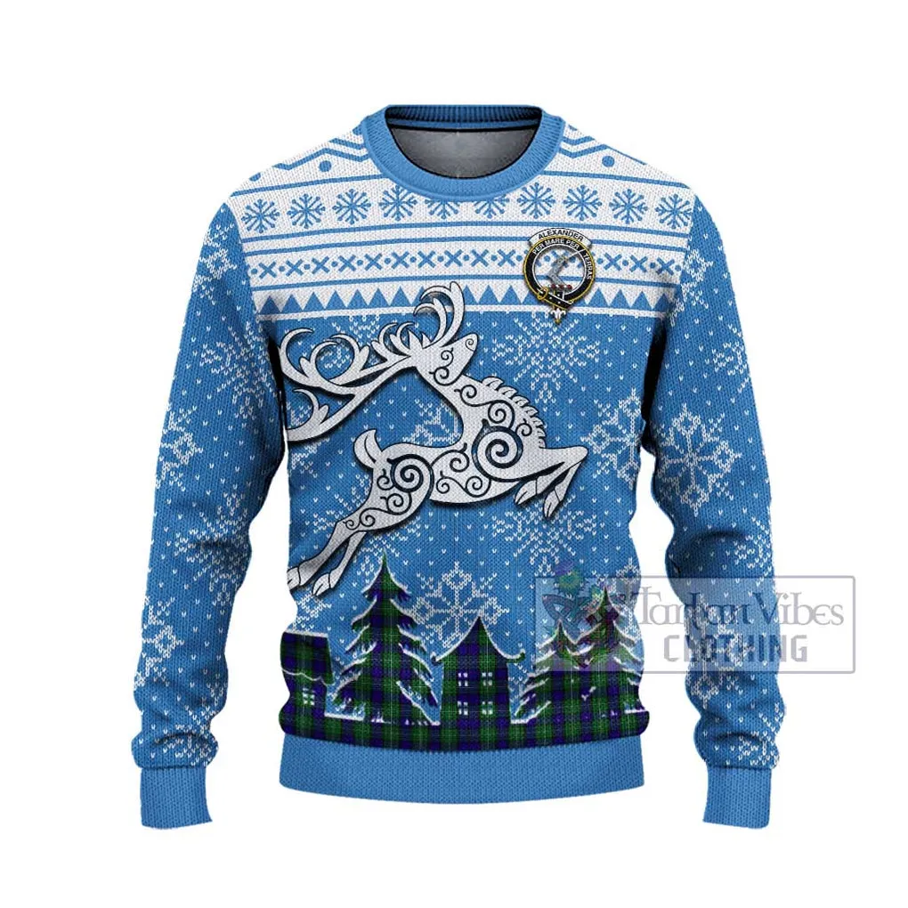 Alexander Clan Christmas Ugly Sweater with Tartan and Celtic Reindeer Style