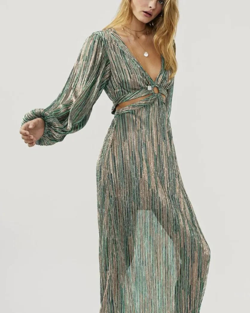 Ana Cut Out Maxi Dress Green Metallic xs