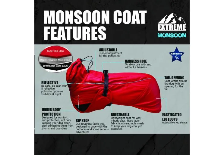 Ancol - Extreme Monsoon Dog Coat - Red - x large - 60cm