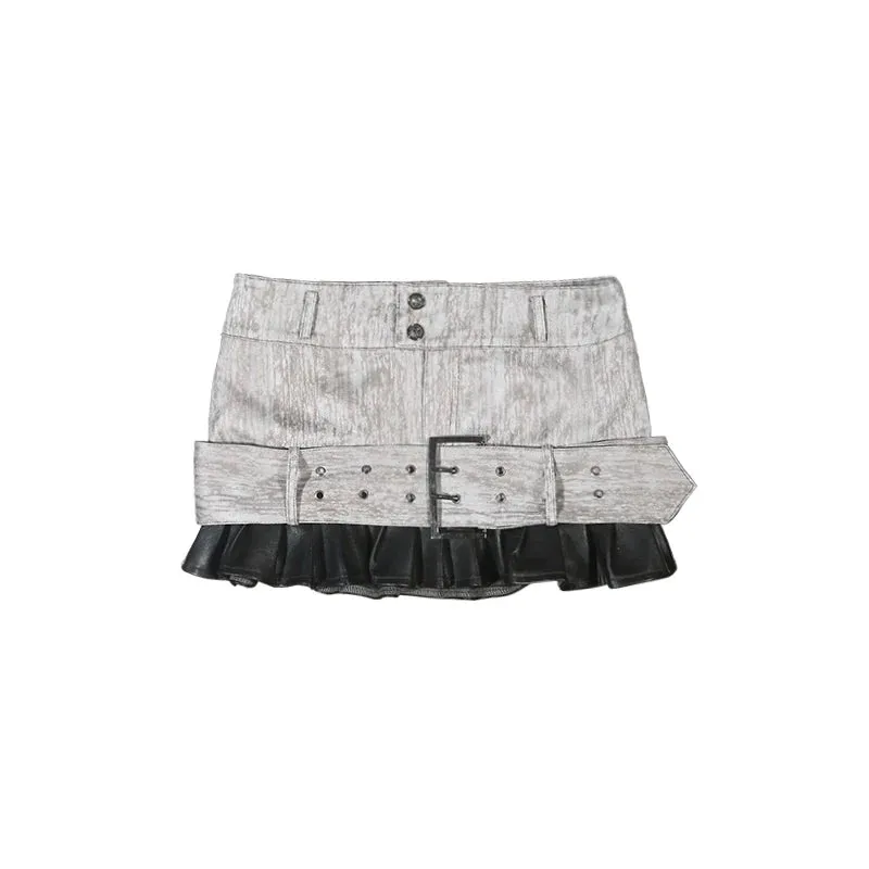 ARIADNAw Grunge Layered Mini Skirt with Matching Leg Warmers - Gray/Black (Women's)