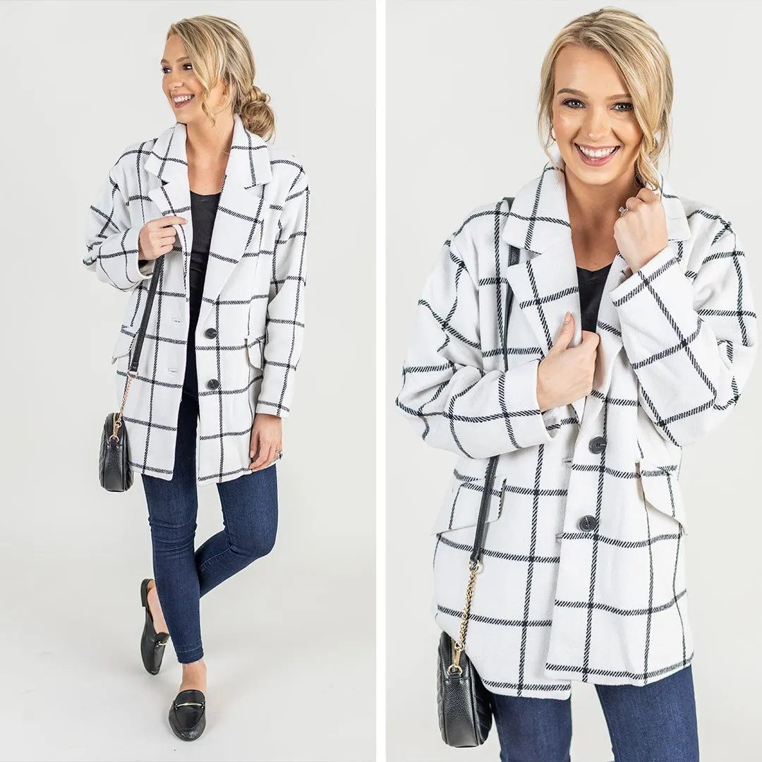 At Your Best Ivory And Black Plaid Coat