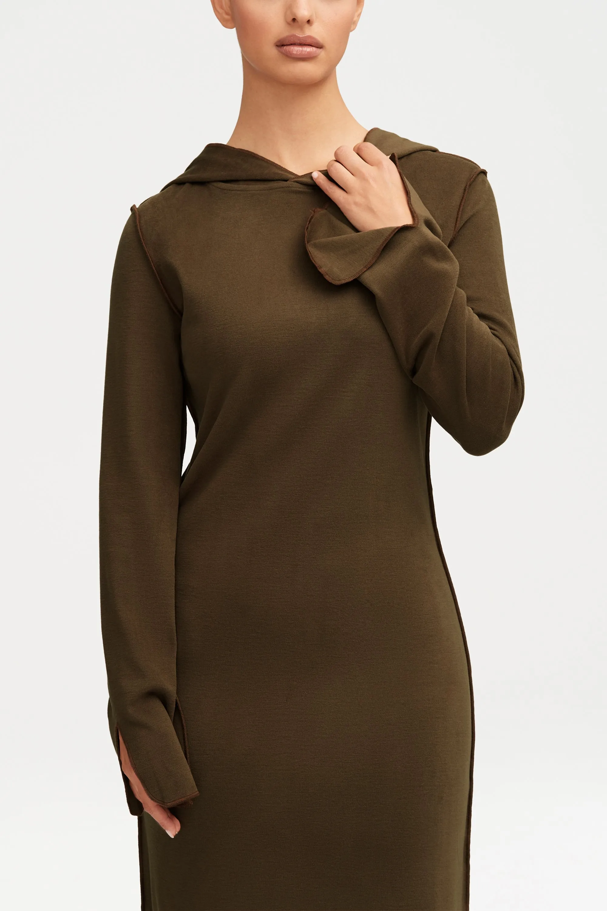 Ava Sweater Hoodie Maxi Dress - Dark Olive