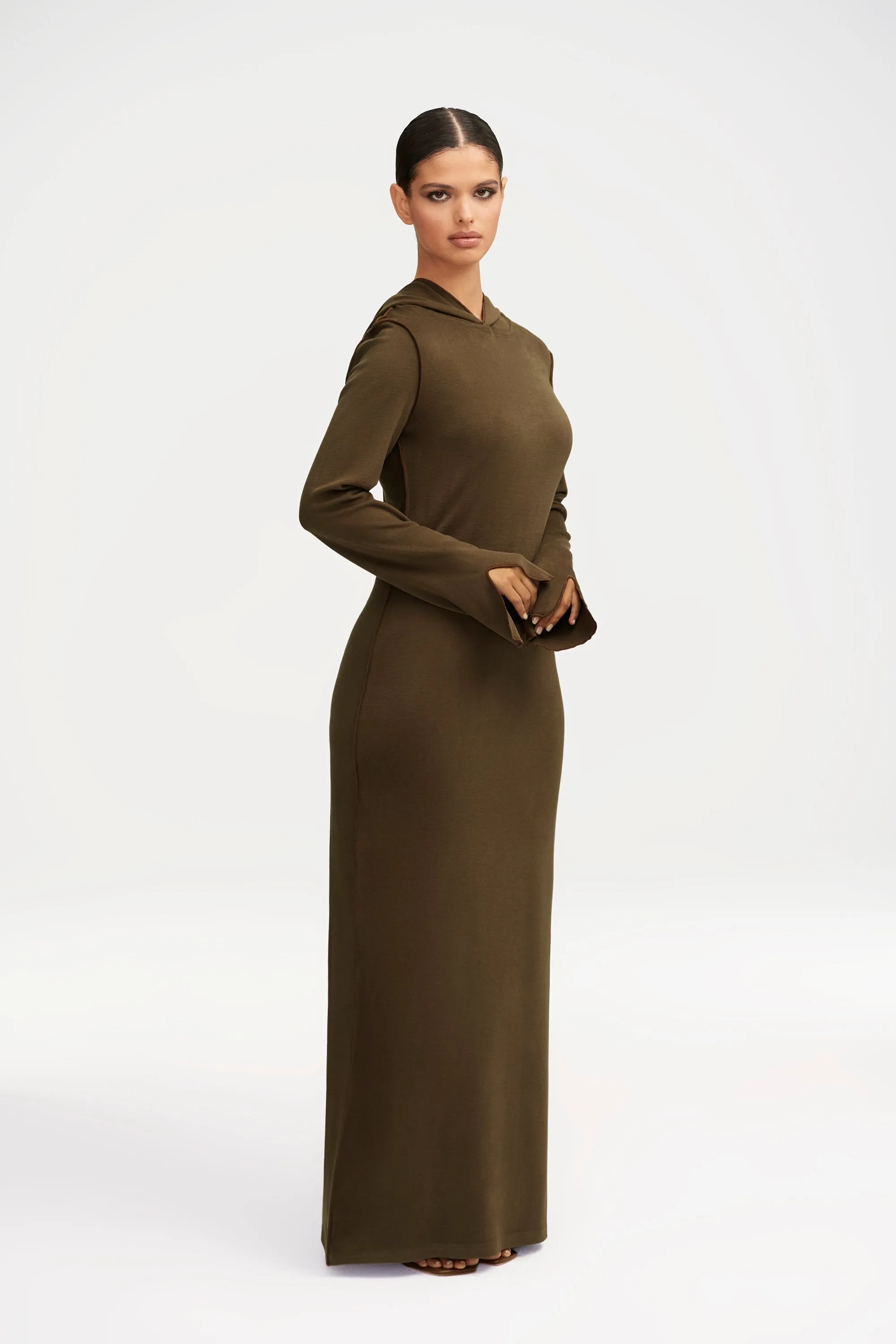 Ava Sweater Hoodie Maxi Dress - Dark Olive