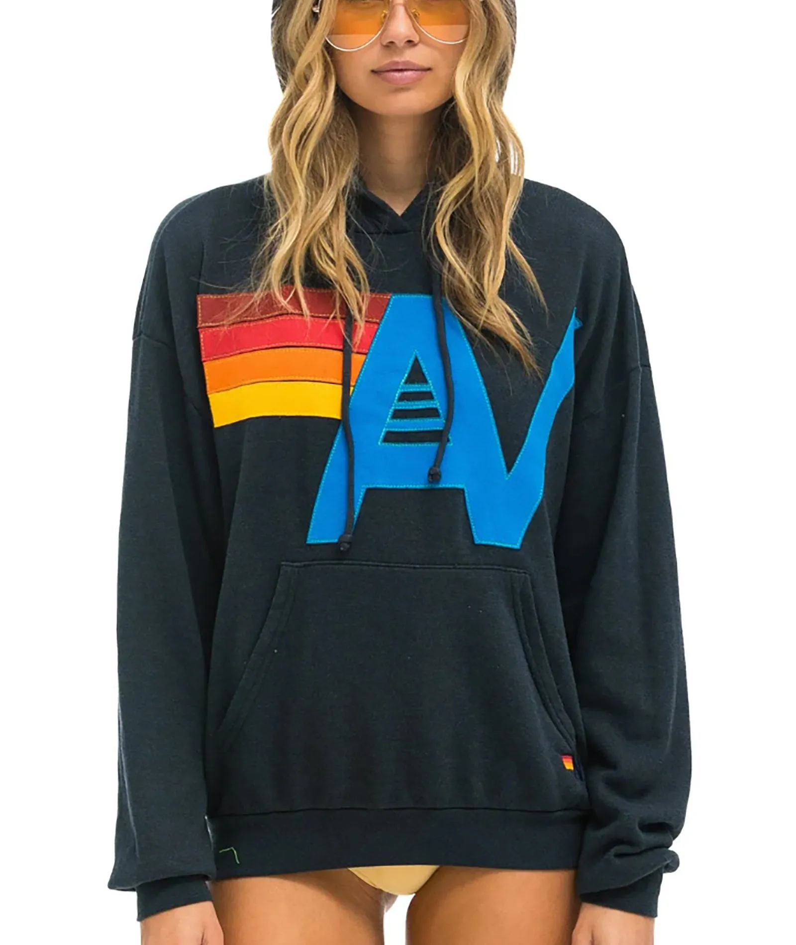 Aviator Nation Women Logo Stitch Pullover Hoodie Charcoal