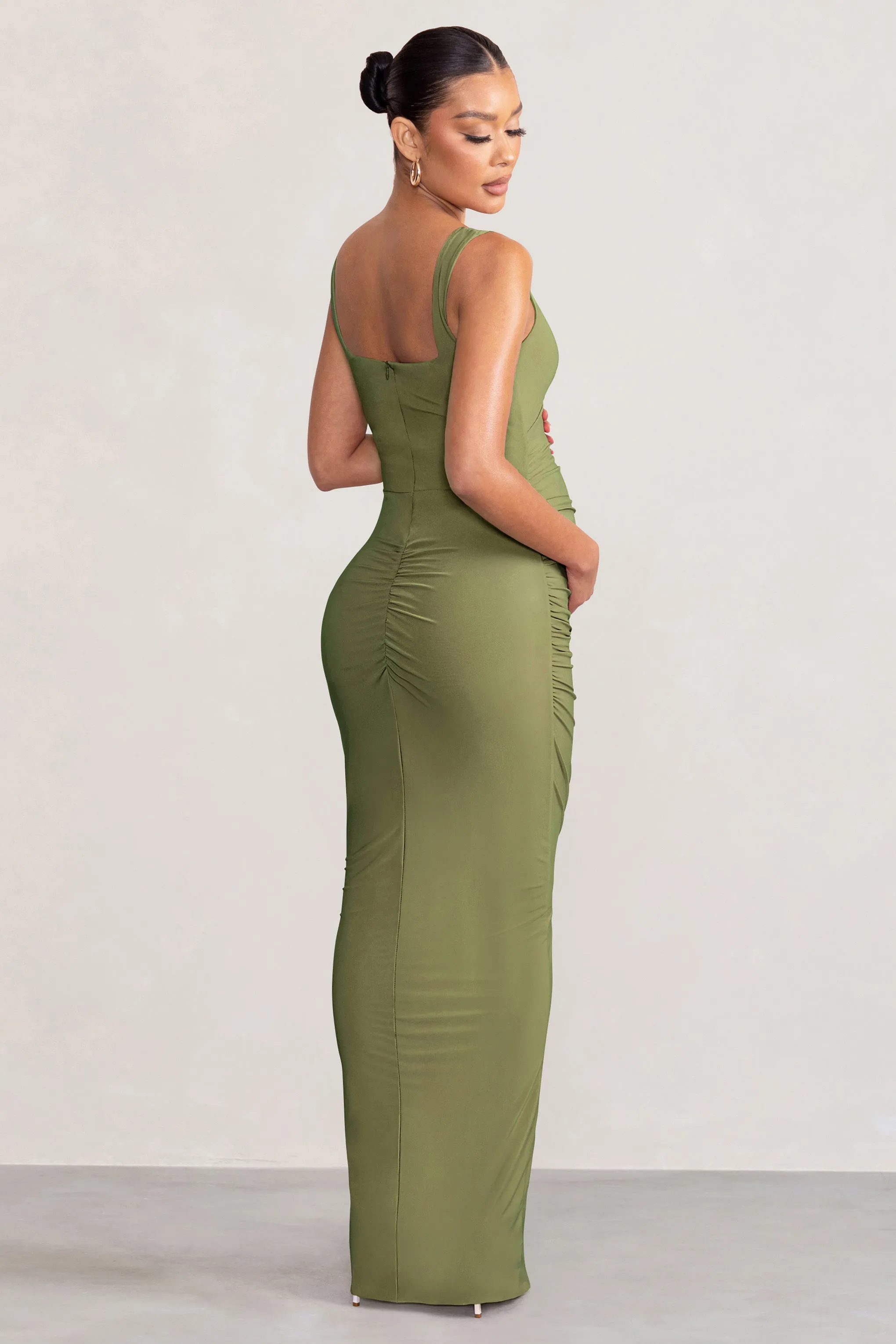 Avril | Olive Square Neck Maternity Maxi Dress with Split