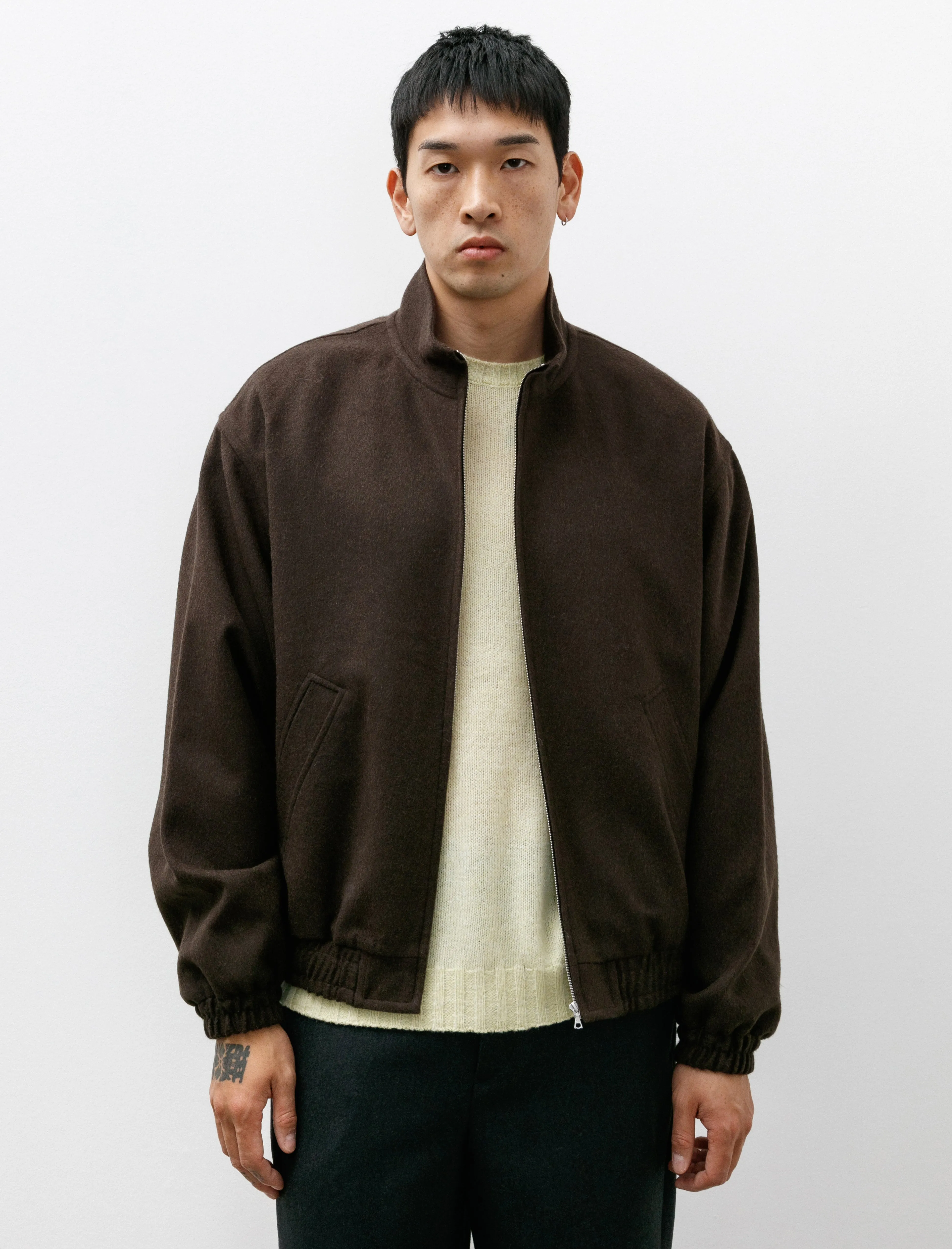 Baby Camel Flannel Zip Blouson Dark Brown