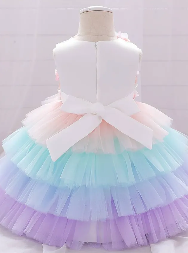 Baby Rainbow Flower Multilayered Dress