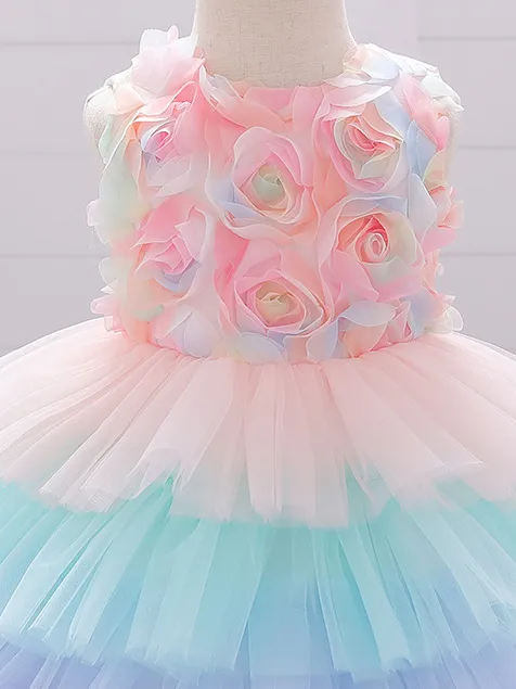 Baby Rainbow Flower Multilayered Dress