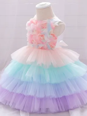 Baby Rainbow Flower Multilayered Dress