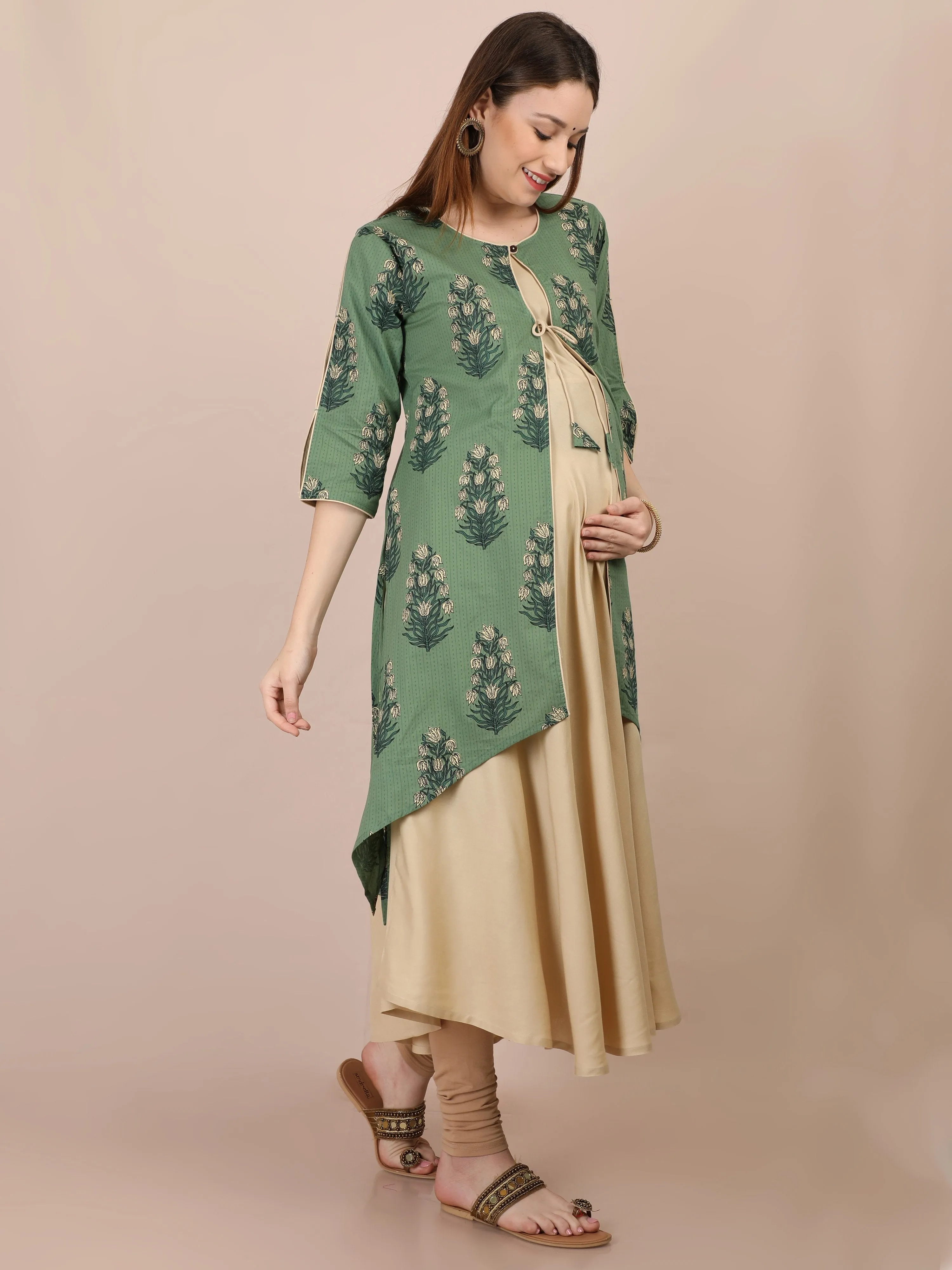 Basil Green Maternity and Nursing Kurti