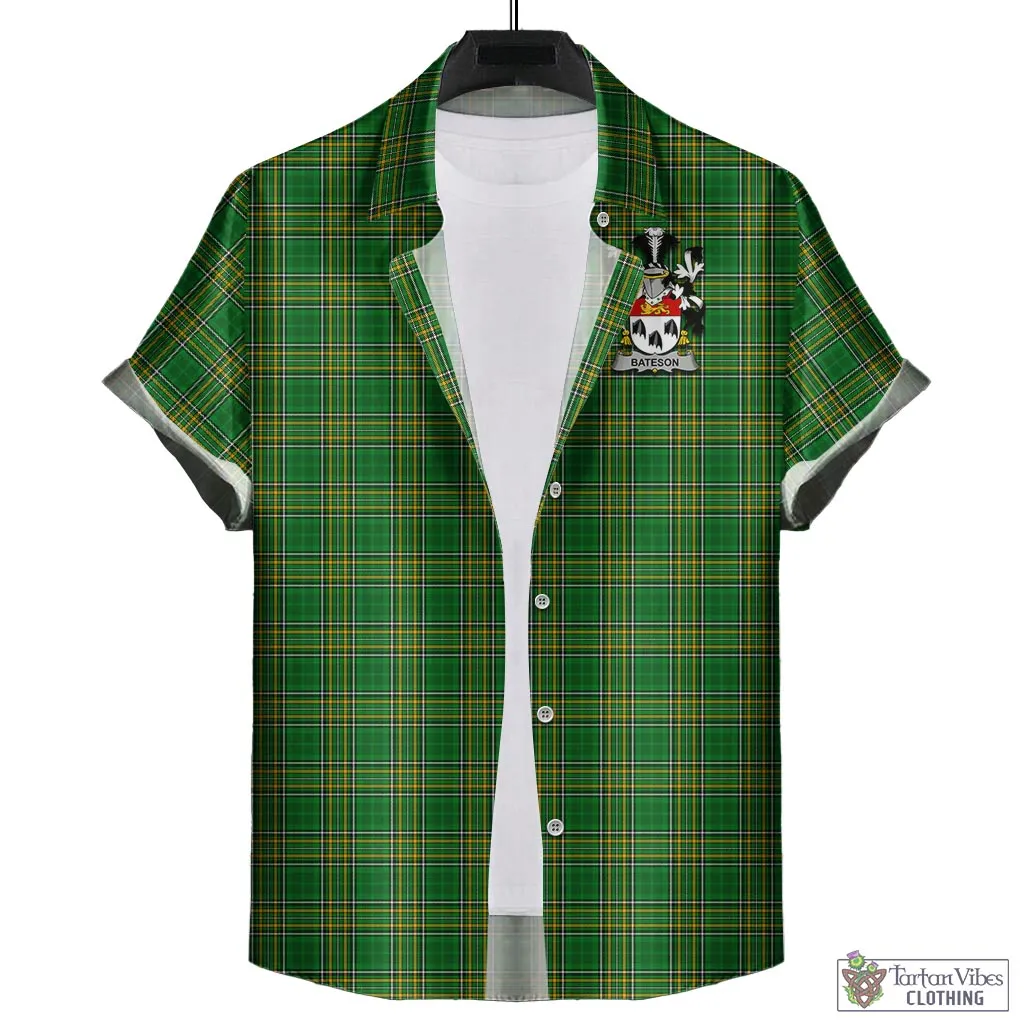 Bateson Irish Clan Tartan Short Sleeve Button Up with Coat of Arms