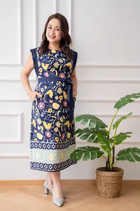 Batik Flower Pad Shoulder Dress