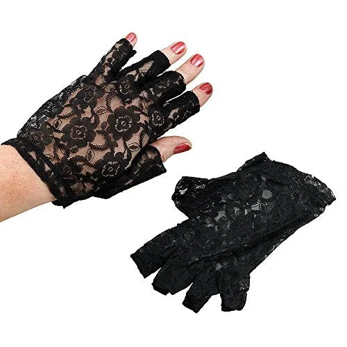 Black fingless lace gloves