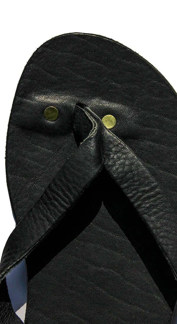 Black Leather Flip Flops