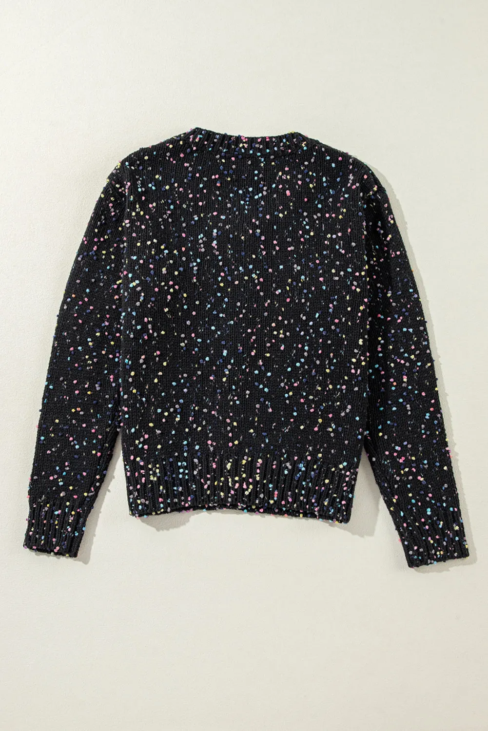 Black Rhinestone Decor Multicolor Confetti Sweater Cardigan