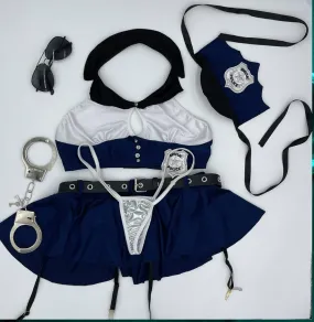 BodyZone Role Play Cocky Cop 8 pc Top with Thong & Accessories Costume Set Blue/White