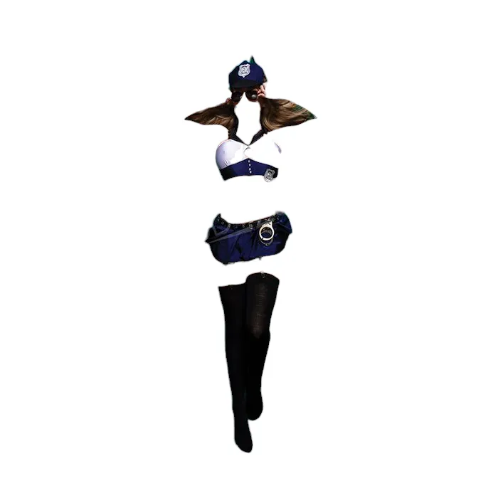 BodyZone Role Play Cocky Cop 8 pc Top with Thong & Accessories Costume Set Blue/White