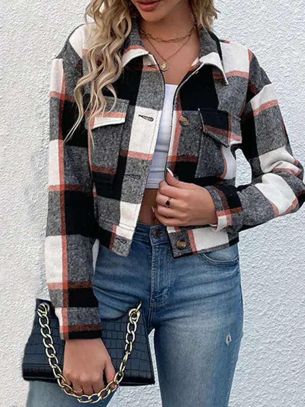 Boho Women's Plaid Pocket Long Sleeved Shirt Jacket