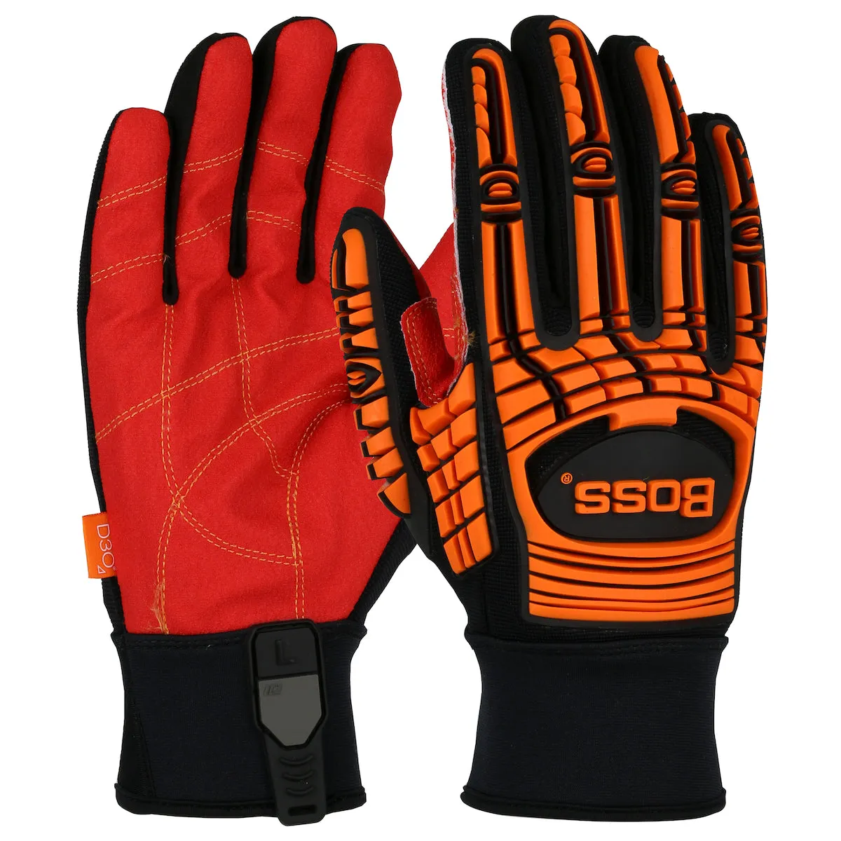 Boss 120-MP3120 Red PVC Grip Palm and Spandex Back TPR Impact Protection Safety Glove (One Dozen)