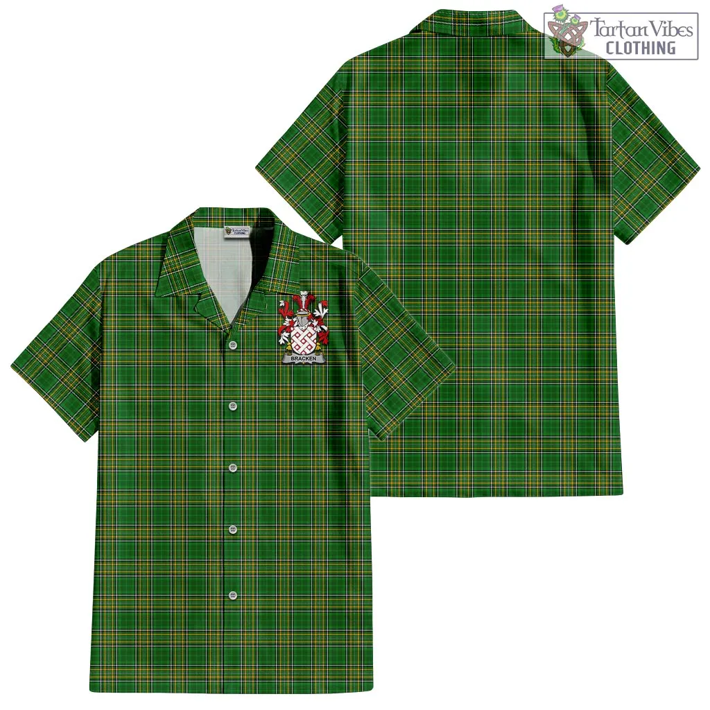 Bracken Irish Clan Tartan Short Sleeve Button Up with Coat of Arms