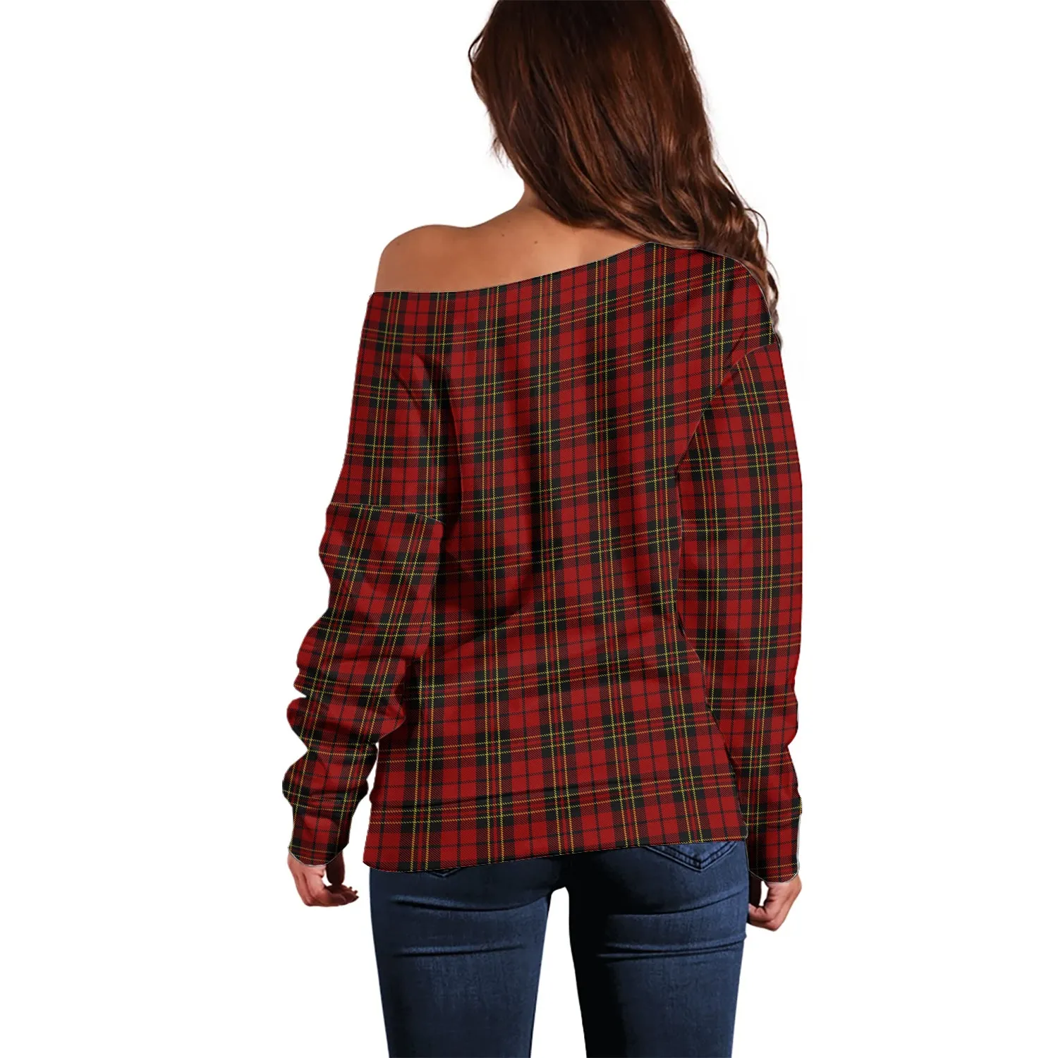 Brodie Tartan Off Shoulder Women Sweater with Family Crest