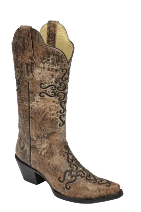 Bronze & Black Embroidered Cross Snip Toe Boot