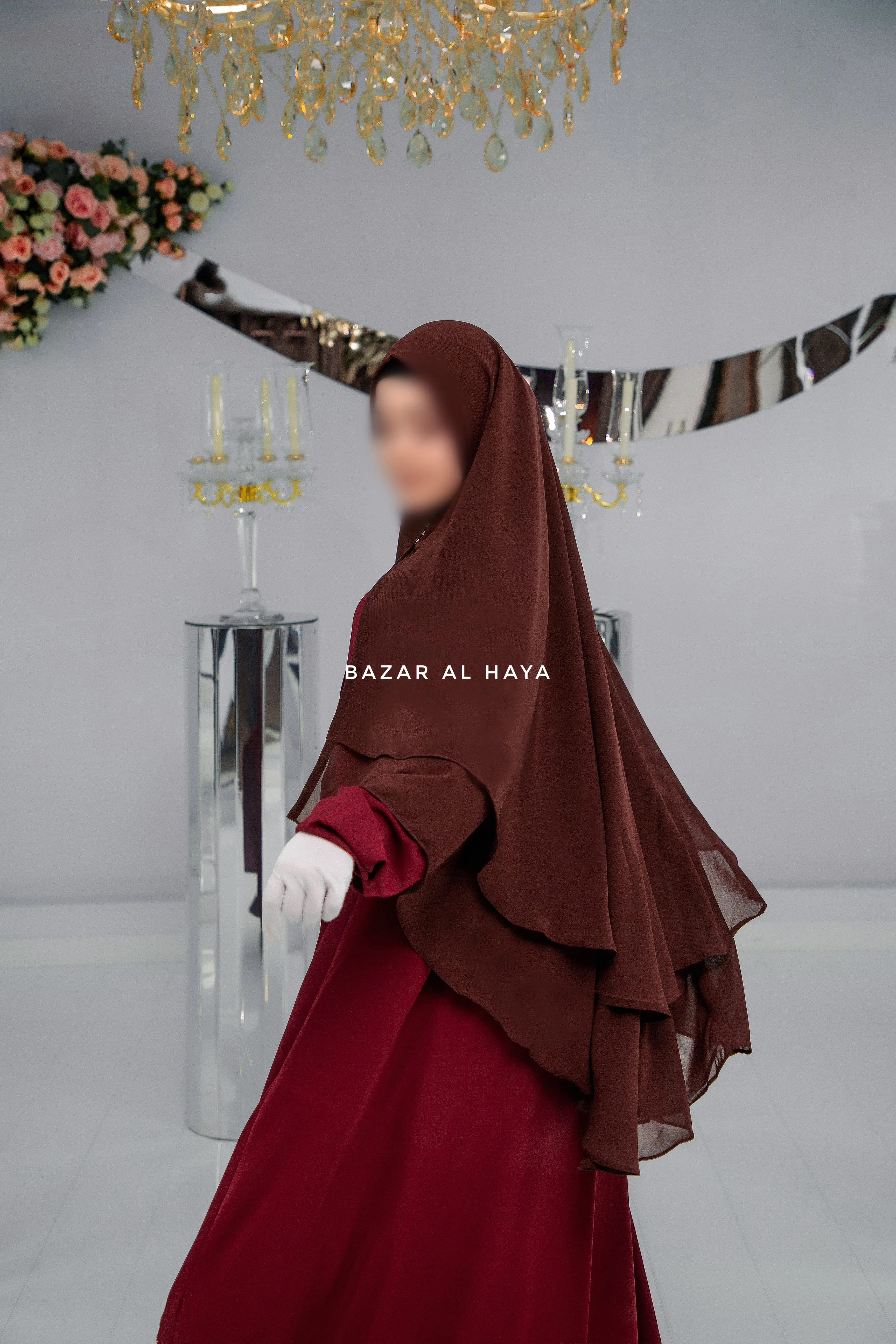 Brown Two Layered Snap Scarf, Khimar, Cape - Super Soft - 3 in 1