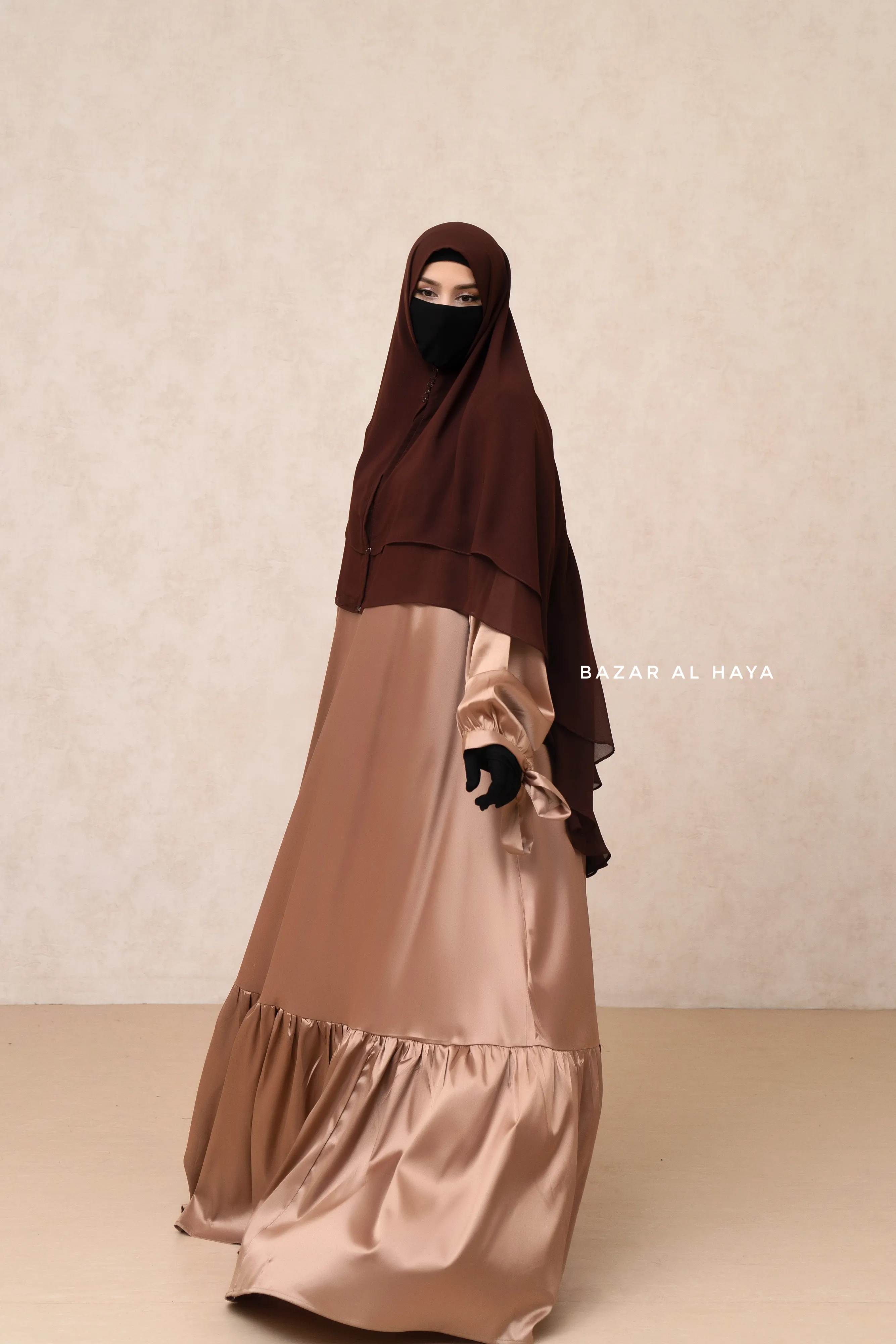 Brown Two Layered Snap Scarf, Khimar, Cape - Super Soft - 3 in 1